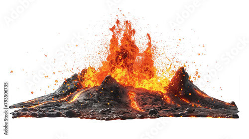 volcano mountain explosion on transparent background	