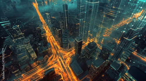 Tech-Infused Urban Landscape  Illuminated Cityscape with Smart Connectivity
