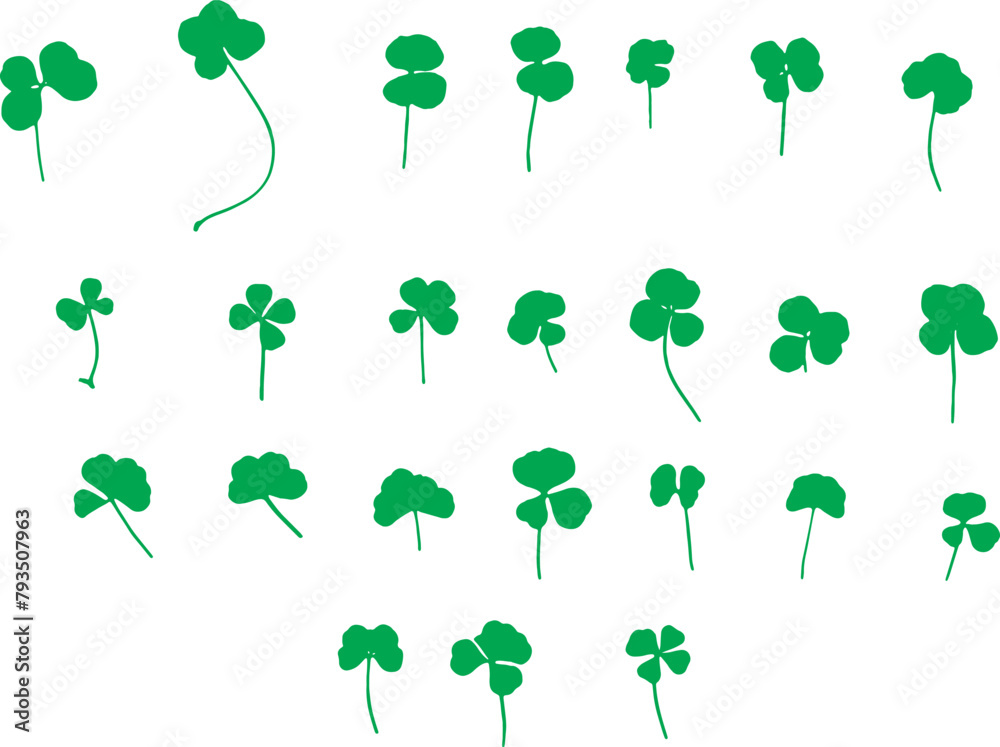 Variety of Natural 4-5 Leaf Clover Silhouettes (Vectorized)