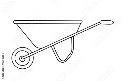 Wheelbarrow for the garden icon. Vector Illustration of Black Line Garden Wheelbarrow Doodle. Hand wheelbarrow for gardening and construction tools isolated on white background. Vector illustration