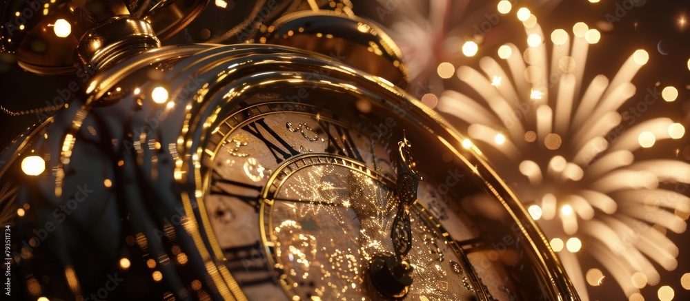 New Year 2024 - Golden Clock And Fireworks. New Year 2024 - Golden Clock And Fireworks.