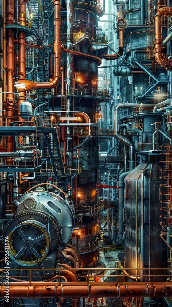 Industrial maze of pipes and machinery