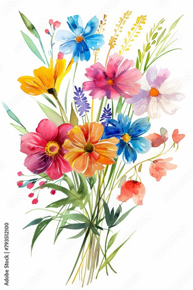 Watercolor spring bouquet, vivid floral clipart, isolated on white --ar 2:3 Job ID: 4bb3f92f-2d4c-4b82-a2db-50120a27f2b9