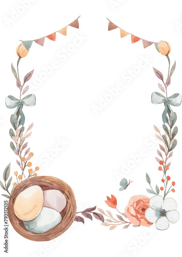 watercolor easter template for nursery, baby shower, invitation for birthday party © Olga Listopad