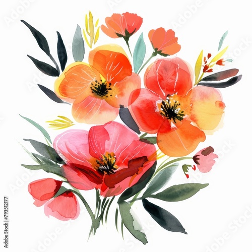 Watercolor painted bunch of spring florals  vibrant isolation on white --ar 1 1 Job ID  e8d73b42-dc30-4f26-be9c-47028db0380d