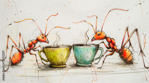 Two ants having a coffee