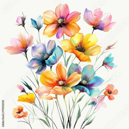 Lush watercolor painting of bright spring flowers  isolated on white --ar 1 1 Job ID  bae3cfb6-a0ac-44ea-a8a6-a14fcf166c23