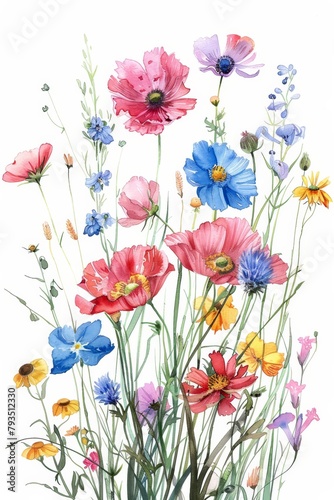 Rich watercolor wildflowers for summer, vivid and isolated --ar 2:3 Job ID: b9a8ed72-3a92-4ee6-814c-79aee0907bf1