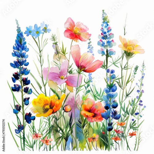 Lush and vivid watercolor summer wildflowers  clipart on white --ar 1 1 Job ID  41292e69-f820-4edb-a533-02dbb5921ce1