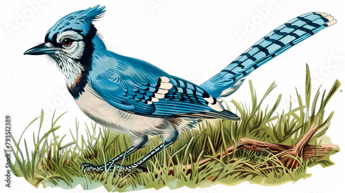 Drawing of a Blue Jay in the grass