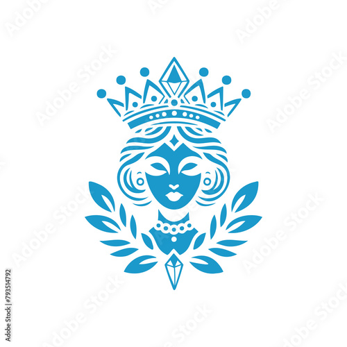 Blue and White Illustration of Princess Silhouette