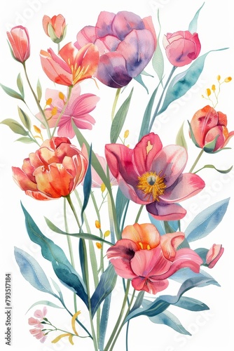 Bright watercolor spring floral clipart, lush and vibrant, isolated --ar 2:3 Job ID: bc401b77-6b2f-4ebe-82ac-1c00b4c47266 © FoxGrafy