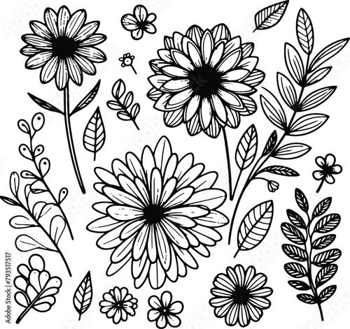 Simple flower coloring page line art black and white Flower logo design