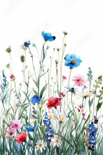 Freshly painted watercolor wildflower meadow for summer, isolated on white --ar 2:3 Job ID: ba6933d4-1010-4841-9ab6-e41eb9d4ca0c