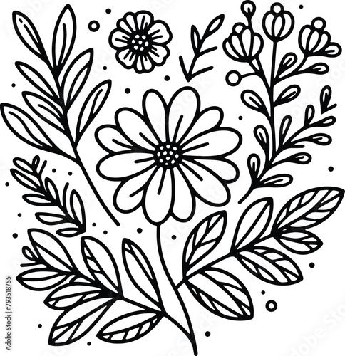 Simple flower coloring page line art black and white Flower logo design