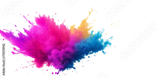 Multicolor powder explosion on White background. Colored cloud. Colorful dust explode. Paint Holi. colorful rainbow Holi paint color powder explosion with bright colors isolated white background.
