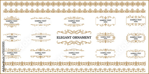 Gold vintage ornament, elegance decorative element. floral frames and borders collection, fancy design, arabesque, baroque, damask, filigree. Good for certificate ornament, wedding invitation, book.