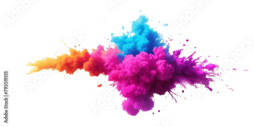 Multicolor powder explosion on White background. Colored cloud. Colorful dust explode. Paint Holi. colorful rainbow Holi paint color powder explosion with bright colors isolated white background.