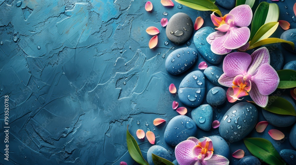 Φωτογραφία Luxurious summer spa retreat sales banner, border of spa stones and orchids, tra