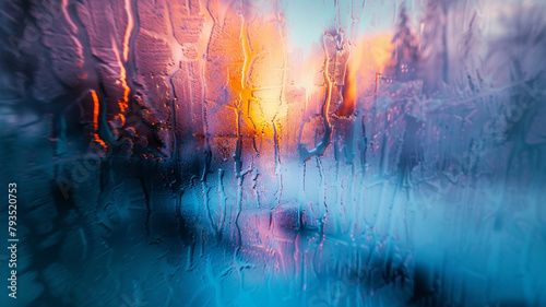 An abstract glimpse into a frozen moment, where colors and shapes are suspended in a way that suggests the silent beauty of a snowy evening photo