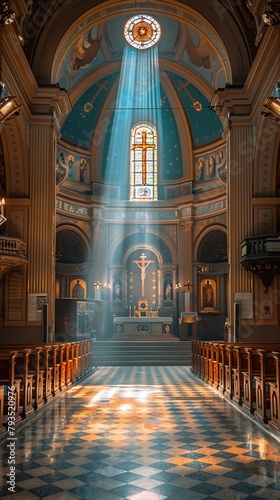 A photo essay documenting the various ways crepuscular rays interact with the architecture and decor of different churches 8K , high-resolution, ultra HD,up32K HD