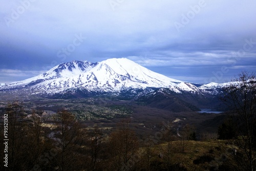 Mount St Helens and the surrounding parkland, taken from a high vantage point on a cloudy day.  © Kay