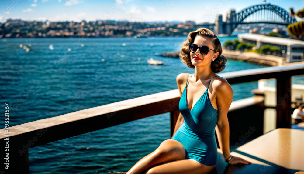 Sydney Stunner: 1930s Swimsuit Beauty Gazes Over Harbour Bridge (Vintage Escape)