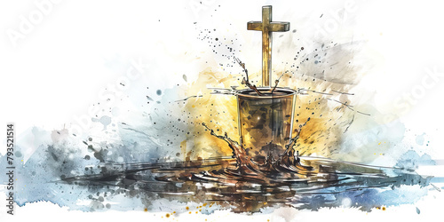 Grace: The Overflowing Cup and Cross - Picture an overflowing cup with a cross, symbolizing the overflowing grace of God through Jesus' sacrifice