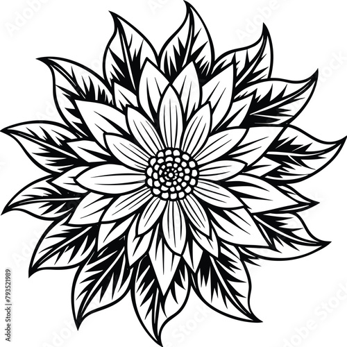 Simple flower coloring page line art black and white Flower logo design