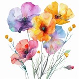 Watercolor painted spring flowers, vibrant and bright, isolated --ar 1:1 Job ID: dc396ad2-ced7-427c-a57e-09107961a475