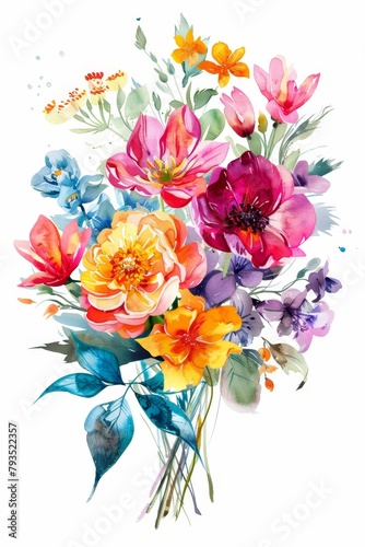 Vivid spring flowers in lush watercolors  isolated bouquet on white --ar 2 3 Job ID  197d3aec-2571-406d-9567-1168f7aae2a2