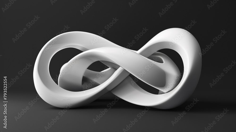 A 3D abstract sculpture of intertwined smooth white curves against a stark black background, emphasizing simplicity and form. A 3D abstract sculpture of intertwined smooth white curves against a stark black background, emphasizing simplicity and form.