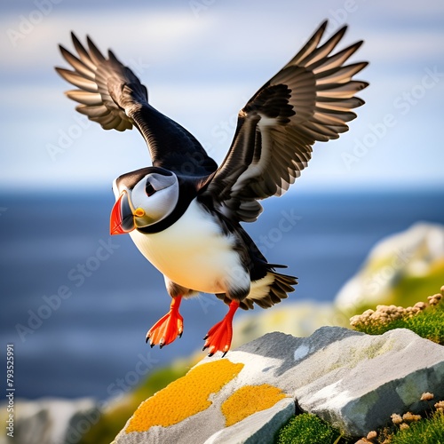 an atlantic puffin in flight machias seal island maine 8k genrative ai