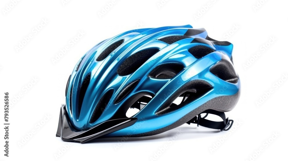 Fototapeta premium close up Blue helmet for cyclists isolated on white background.AI generated image