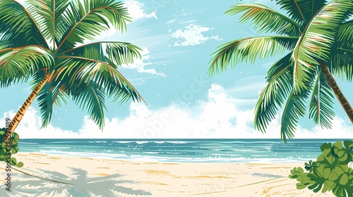 Retro beach palm trees scene illustration poster background