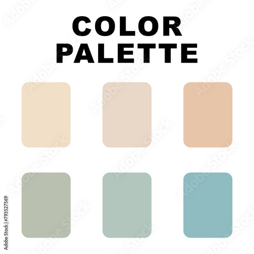 Vector illustration with palette. Color matching palette. Fashion Trend Color guide palette. RGB HEX color guide Swatch Catalog Collection. Beach summer ocean. An example of a color palette vector.