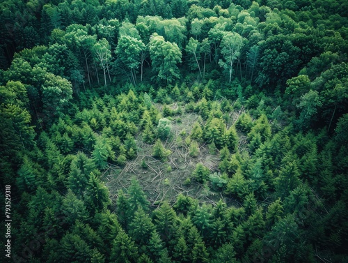 Habitat Fragmentation - Loss - Isolated Forest - An unsettling view of habitat fragmentation where once-connected forests have been divided by human development  threatening the survival of wildlife 