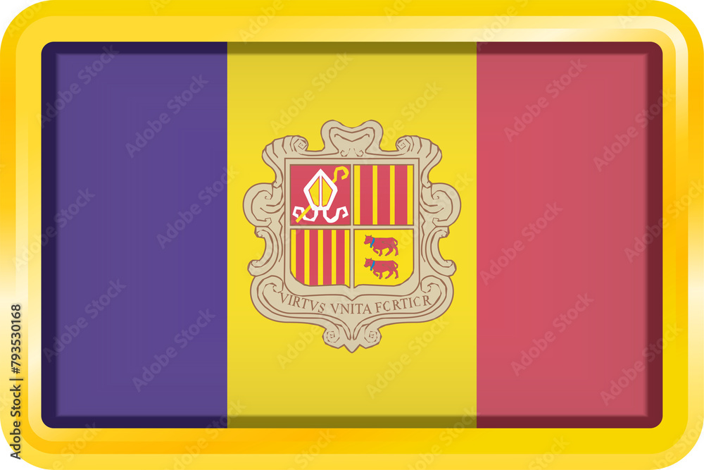 ANDORRA FLAG RECTANGULAR WITH GOLD FRAME ANDORRA FLAG RECTANGULAR WITH GOLD FRAME