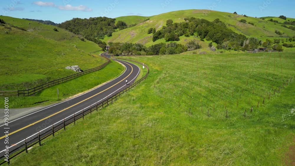Biker And Car On Lucas Valley Road, Scenic, Marin County Biker And Car On Lucas Valley Road, Scenic, Marin County