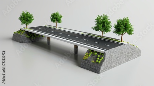 Fototapeta Naklejka Na Ścianę i Meble -  3D illustration of a piece of road with a bridge over the road.