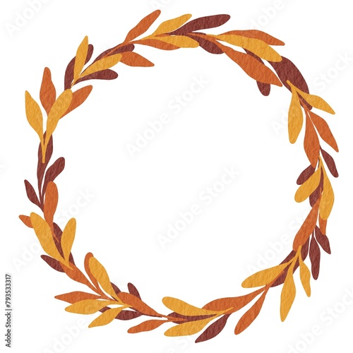 Red , Yellow leaves wreath watercolor illustration for decoration on Autumn seasonal and Thanksgiving festival.