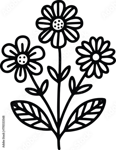 Simple flower coloring page line art black and white Flower logo design