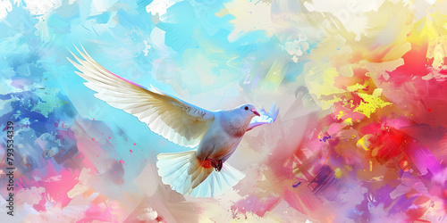 Spiritual Journey: The Ascending Dove and Open Sky - Visualize a dove ascending into an open sky, symbolizing the spiritual journey of a deceased leader's soul.
