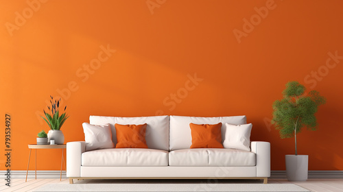 Fototapeta Naklejka Na Ścianę i Meble -  sofa in living room with orange wall 3d rendering mockup