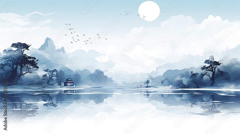 Moon Lake Chinese Ink Art Landscape Painting Ancient History of China Template Background Wallpaper War Battlefield Soldiers Trade Wuxia Online Game Style 16:9 Moon Lake Chinese Ink Art Landscape Painting Ancient History of China Template Background Wallpaper War Battlefield Soldiers Trade Wuxia Online Game Style 16:9