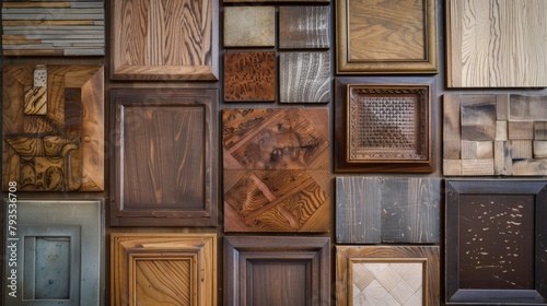 Array of luxury wood cabinet doors, each displaying unique textures and vintage charm
