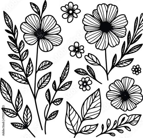 Simple flower coloring page line art black and white Flower logo design