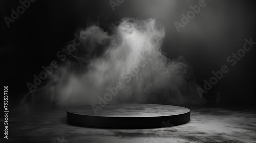 "Dark Stage - Abstract Platform with Smoky Background and Spotlight"