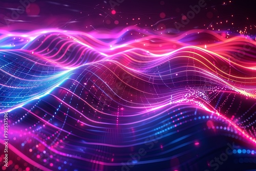 Abstract futuristic backdrop with glowing waves and neon lines concept of energy, technology 