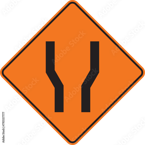 ensanchamiento simétrico de la calzada, señal color naranja, pictograma, preventivo, icono, vector, naranja, rombo naranja, símbolo, silueta, ilustración, rombo, señales, imagen, indicar, norma